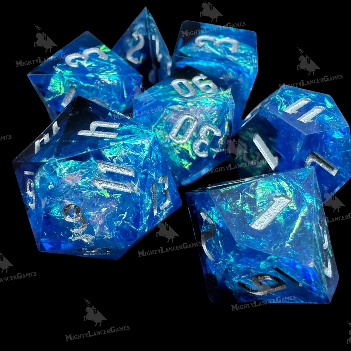 Blue Iridescent Inclusion RPG Dice Set